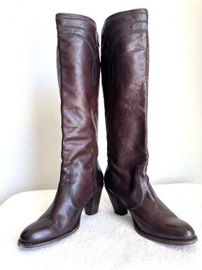 Frye Mustang Stitch Tall Boots Brown Women’s 9.5 Riding Western Knee High